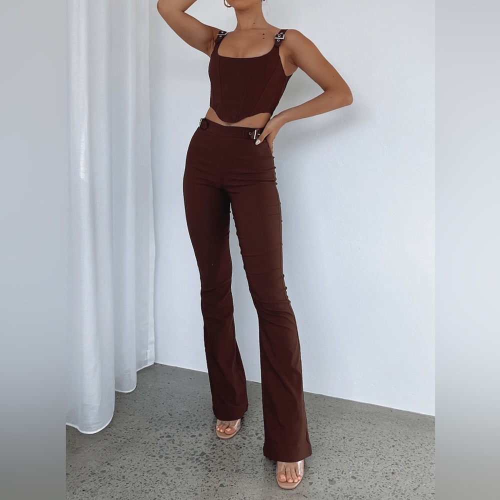 White Fox Boutique Brown Keep Me Close Top and Satisfy Me Pants- Size Small